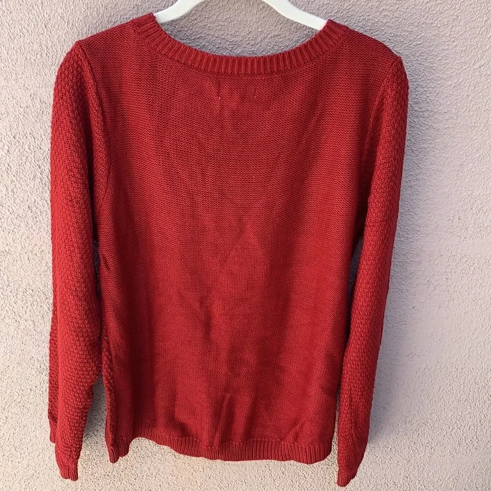 Croft & Barrow Women XL Cable Yolk Pullover Sweater  Holiday Delicious Apple Red